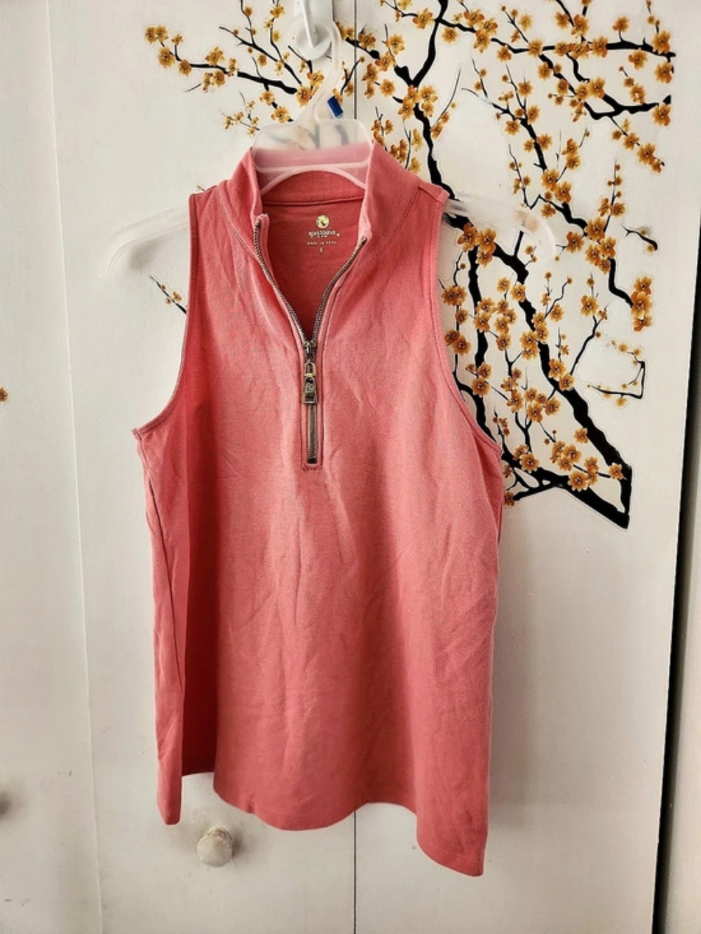 Spartina Cotton Zip Front Tank Top in Light Coral Like New
